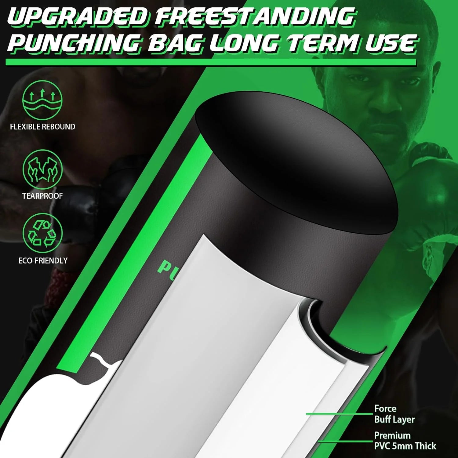 Filled PVC Freestanding Punching Bag with Boxing Gloves, 1.75 Kg, Green