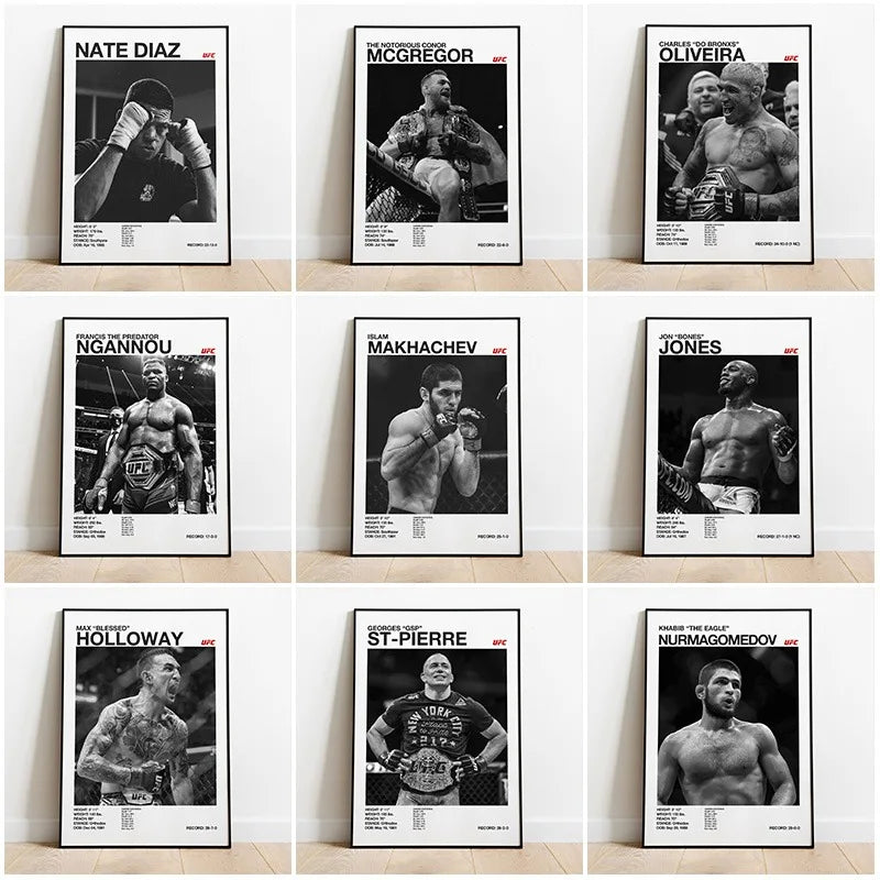 Black & White Combat Sports Canvas Poster – Unframed Print