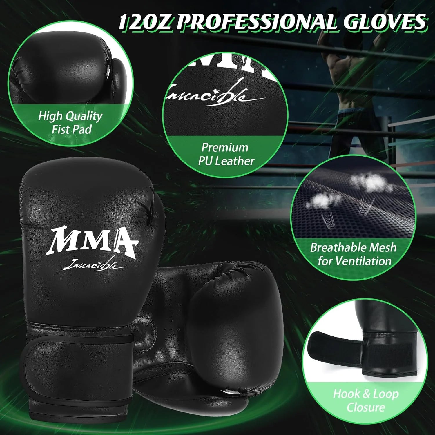 Filled PVC Freestanding Punching Bag with Boxing Gloves, 1.75 Kg, Green