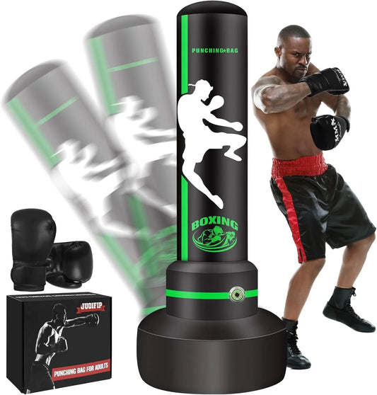 Filled PVC Freestanding Punching Bag with Boxing Gloves, 1.75 Kg, Green